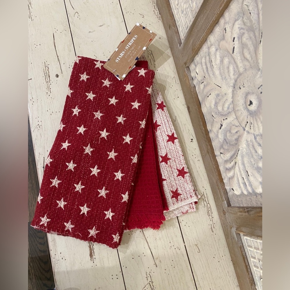 Stars & Stripes 3pk Kitchen Towel trio Set - Patriotic - Band new!